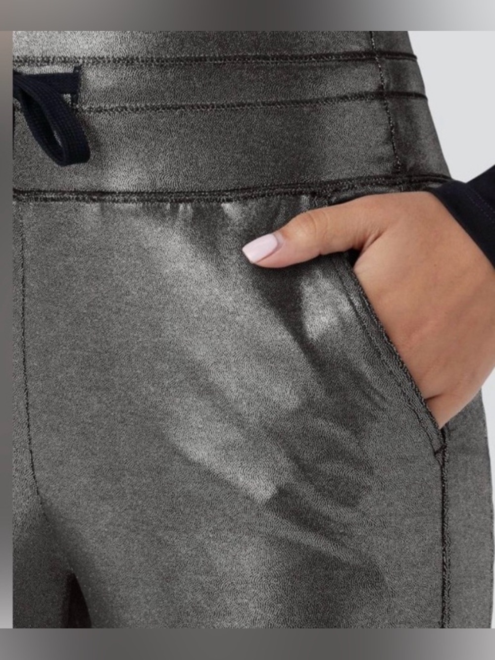 Halara SoftlyZero High Waisted Foil print Silver Joggers Drawstring Women M New - Picture 3 of 13